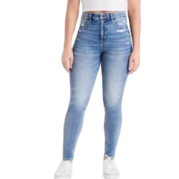 American Eagle The Dream Jean Curvy Super Hi-Rise Jegging Blue Light Wash 00 - Picture 1 of 12